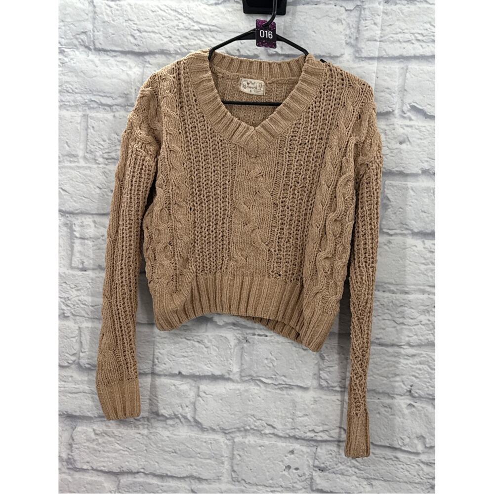Poof Apparel Womens Cable Knit crop Oversize Sweater Small